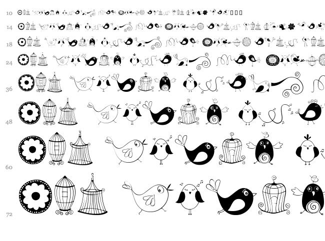 Doodle Dings 1 Birds Cages font waterfall